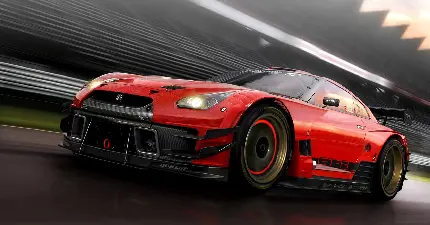 تصویر زمینه ماشین مسابقه‌ ای نیسان GTR مدل 2018 با رنگ قرمز
