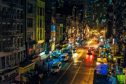 عکس شب از خیابان منهتن در ایالت نیویورک آمریکا با کیفیت بالا