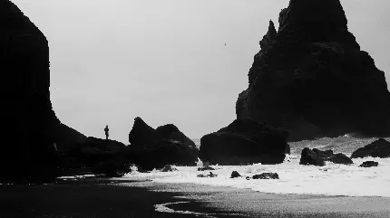دانلود عکس زیبا از ساحل با رنگ سیاه و سفید برای ویندوز 