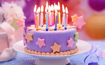 عکس کیک تولد دخترانه آبی و ستاره ای برای تبریک تولد با کیفیت
