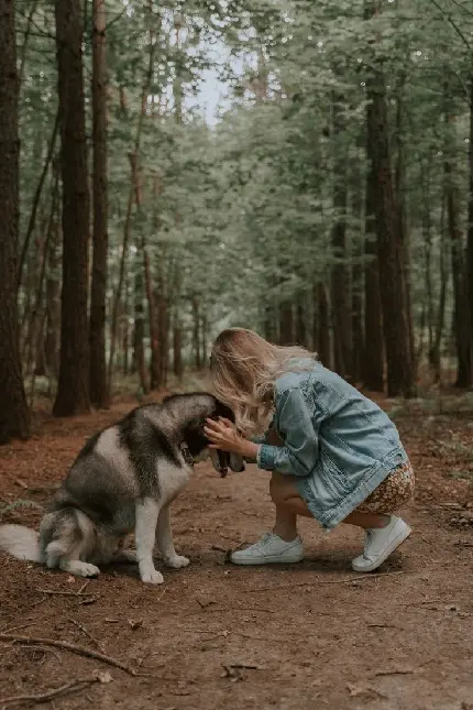 عکس شیک و لاکچری یک دختر با سگ برای پروفایل اینستاگرام