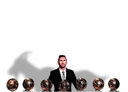 عکس بازیکن فوتبال لیونل مسی و هفت جایزه توپ طلایی