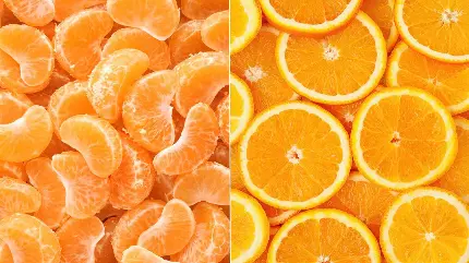 تصویر با کیفیت پرتقال آبدار و نارنگی های پوست کنده شده 