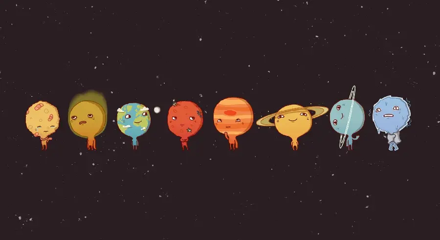 عکس سیاره ها و کره های منظومه شمسی به صورت کارتونی با پس زمینه مشکی