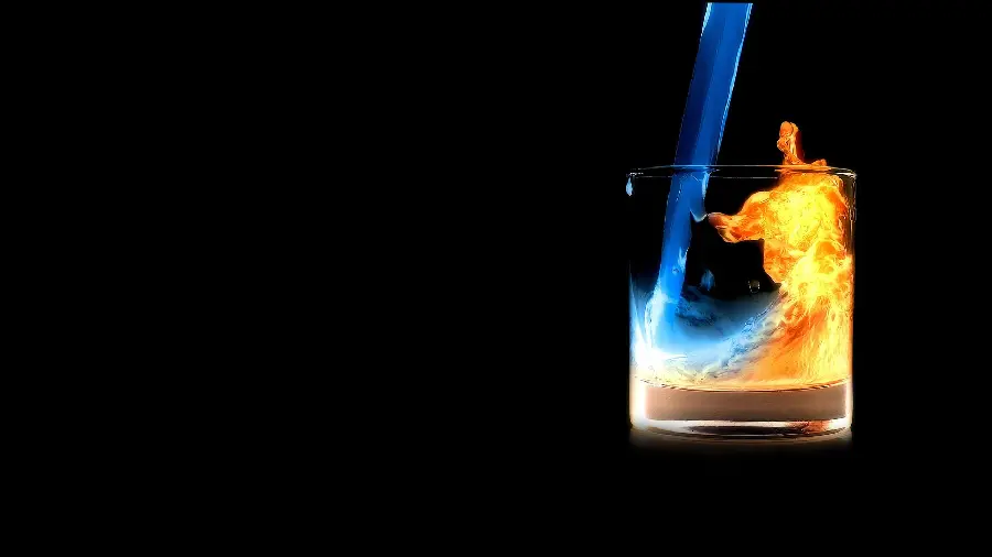 تصویر زمینه باکیفیت و خلاقانه از لیوان آبی مرکب از آتش و آب