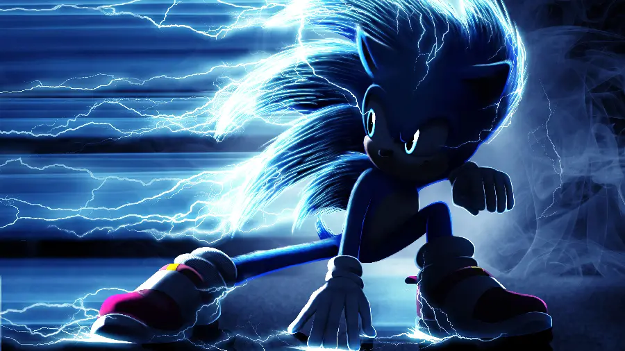 تصویر سونیک Sonic خارپشت آبی در کنار رعد و برق های آسمان