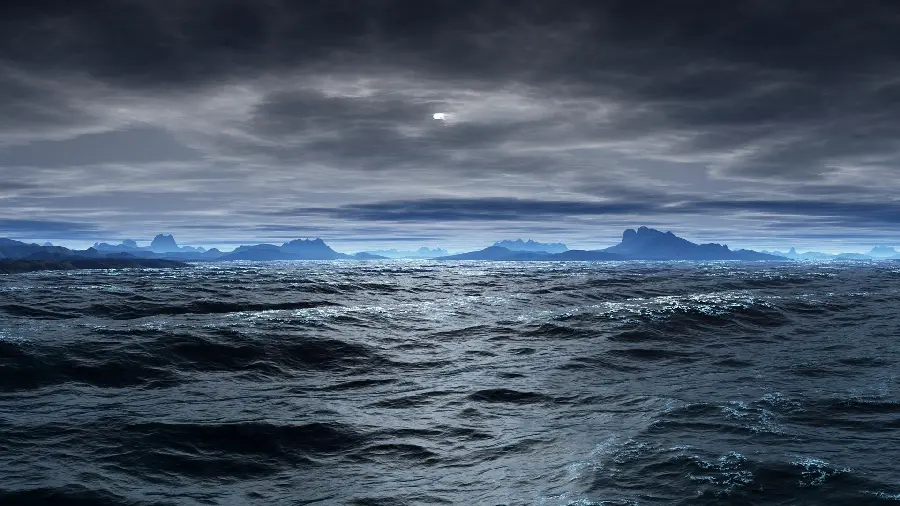عکس از نزدیک از امواج اقیانوس زیر آسمان ابری و تیره برای چاپ و والپیپر
