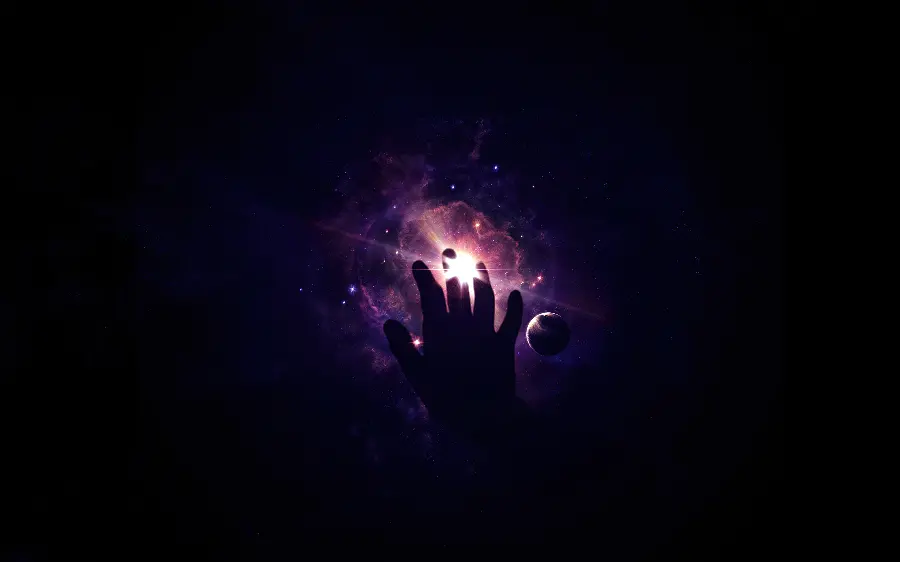 تصویرزمینه هنری کشیدن دست به طرف کهکشان با کیفیت HD