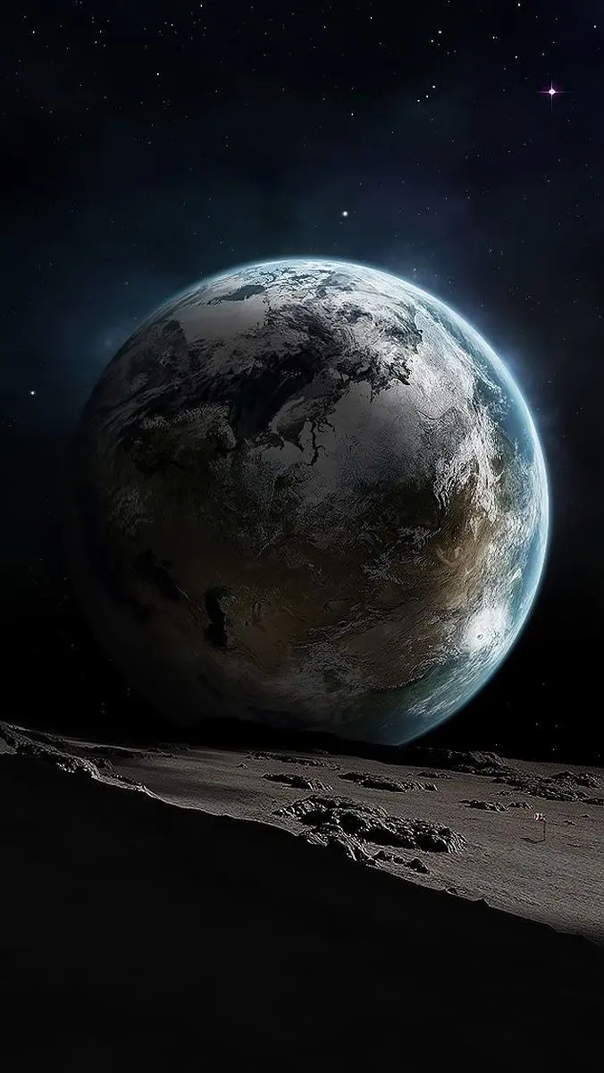 والپیپر واقعی ناز از عکس کره زمین در هاله ای از تاریکی در کنار سیاره دیگر از ناسا