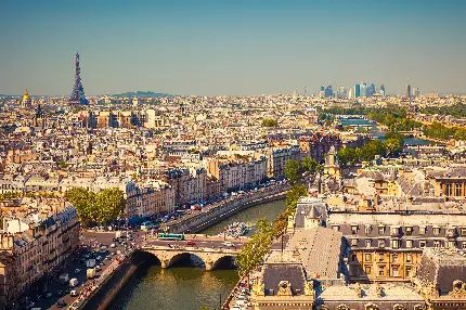 عکس والپیپر شهر پاریس با رودخانه سن و مرکز شهر در فصل بهار برای گوشی سامسونگ