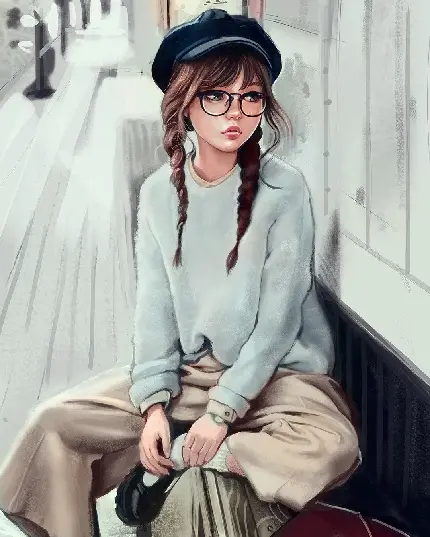عکس زمینه دختر فانتزی با موهای بسته شده و عینک جذاب برای گوشی