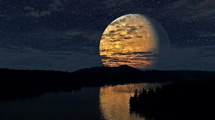 تصویر زمینه از ماه زیبای بزرگ با رنگ خاص برای لپ تاپ