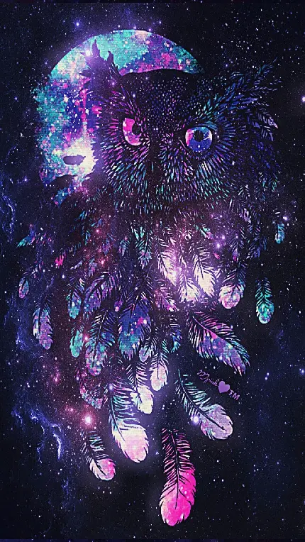دانلود والپیپر طرح جغد با زمینه مشکی بسیار زیبا کهکشانی
