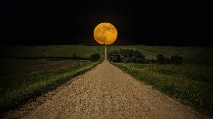 عکس بسیار زیبا و فانتزی ماه در امتداد جاده