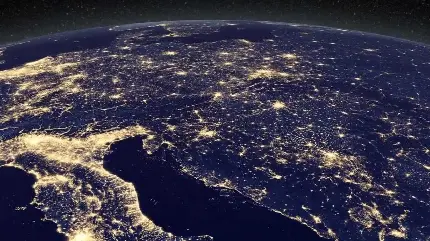 تصویر رویایی از زمین در شب با نور های خوش جلوه در کیفیت HD