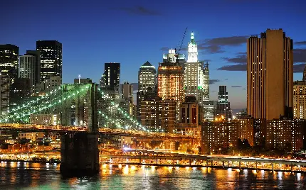 عکس پل معروف منطقه بروکلین با ساختمان های مرکزی نیویورک 