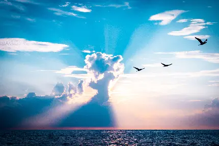 عکس 5K طبیعت زیبای دریا و درخشش خاص آسمان مخصوص ویندوز