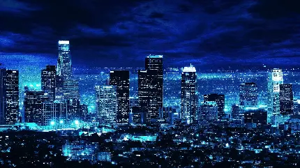 عکس زمینه شهر لس آنجلس با برج های مشهور در مرکز شهر