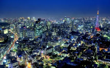 عکس زیبای کلان شهر توکیو در شب با نورهای روشن برای بک گراند کامپیوتر