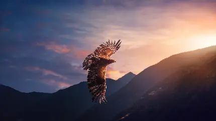 تصویر زمینه 9K پرواز عقاب در غروب کوهستان برای کامپیوتر