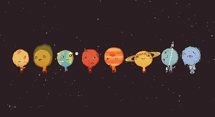 عکس سیاره ها و کره های منظومه شمسی به صورت کارتونی با پس زمینه مشکی