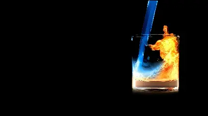 تصویر زمینه باکیفیت و خلاقانه از لیوان آبی مرکب از آتش و آب