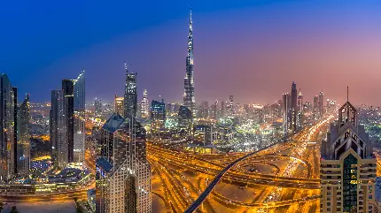 تصویر زمینه 9K منظره برج خلیفه در شهر دبی برای دسکتاپ