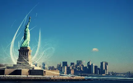 عکس زمینه از برج معروف آزادی نیویورک سیتی از نمایی متفاوت