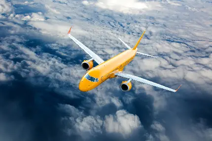 دانلود عکس پروفایل تماشایی هواپیمای زرد رنگ بر فراز آسمان آبی با کیفیت Full HD