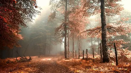والپیپر قشنگ و عالی جنگل در فصل پاییز با درختان زیبا برای گوشی