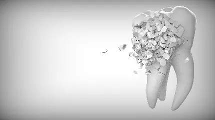 تصویر بک گراند متفاوت از دندانی دگرگون شده به تکه های مکعبی