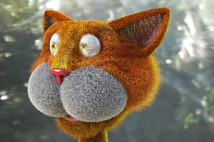 عکس انیمه ی بامزه ی سه بعدی یا تری دی گربه ی نارنجی با چشم طلایی و بافتی کودکانه برای پس زمینه