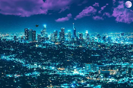 بک گراند 5K شهر و آسمان خراش های نورانی مخصوص ویندوز