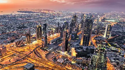 تصویر زمینه رایگان منظره شهر دبی با کیفیت 9K برای لپ تاپ