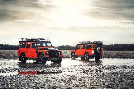 عکس و تصویر زمینه ماشین شاسی بلند قرمز رنگ لندرور دیفندر Land Rover Defender