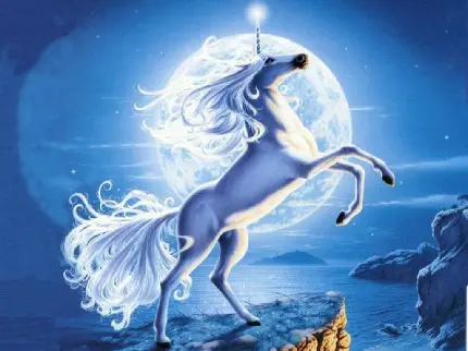 تصویر پس زمینه فول اچ دی اسب تک شاخ در نور ماه و بنفش