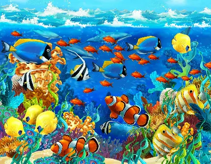 عکس انیمه ماهی های رنگارنگ و زیبای اقیانوس