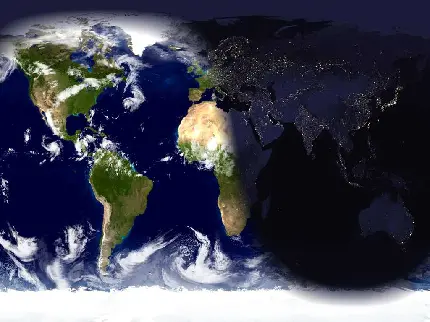 دانلود عکس هوایی جالب توجه از زمین در شب با نیمه تاریک و روشن با کیفیت HD