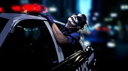 تصویر جنجالی هیث لجر در نقش جوکر و سوار بر ماشین پلیس
