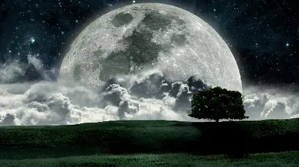 تصویر زمینه فانتزی از ابر و ماه و درختان برای گوشی سامسونگ