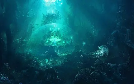 عکس گرافیکی جالب توجه از امپراتوری زیر دریا با تم خوشرنگ آبی با کیفیت Full HD