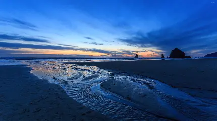 والپیپر چشمگیر اقیانوس آبی در فضای شاهکار غروب در ساحل برای دسکتاپ