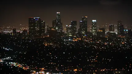 عکس شهر لس آنجلس با برج های مهم مرکز شهر در شب