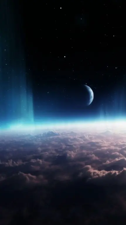عکس زمینه فانتزی از بالای آسمان و ماه به همراه ستارگان درخشان برای آیفون