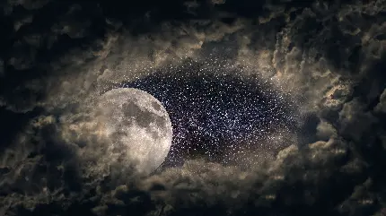 والپیپر 5K شب مهتابی پر ستاره و ابری برای ویندوز 11