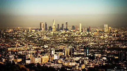تصویر با کیفیت از شهر لس آنجلس با برج های مشهور در مرکز و اطراف شهر