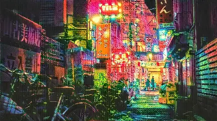 تصویر شلوغ از خیابانی در شهر توکیو با افکت نقاشی با کیفیت FULL HD
