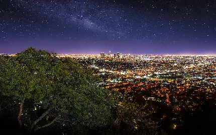 عکس زیبای طبیعت لس آنجلس در شب از بالای شهر تا پایین شهر