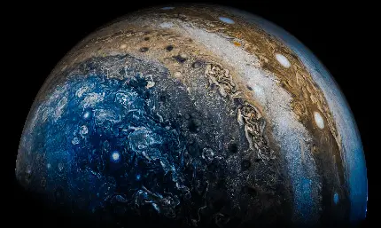 عکس سیاره مشتری با طیف رنگی آبی و قهوه‌ای