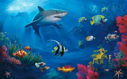 تصویر زمینه زیر آب با ماهی های گرمسیری با تصویر برداری